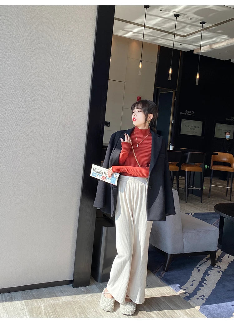 Women Mock Neck Ribbed Knit Pullover Long Sleeve Slim Fit Sweater - Image 24