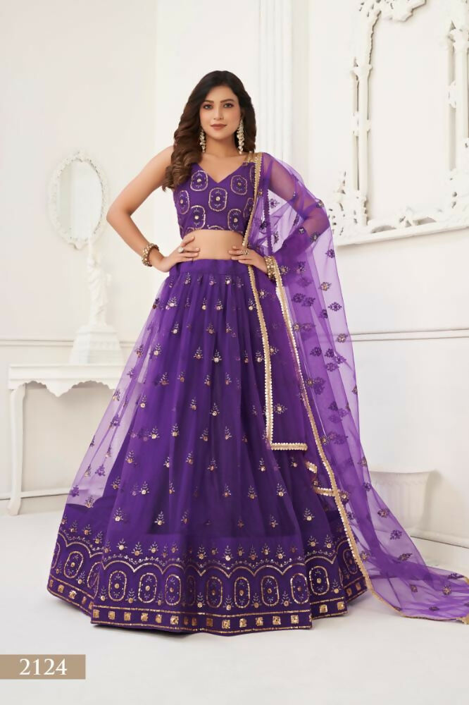 Purple Butterfly Net Lehenga Choli With Thread & Sequence Work