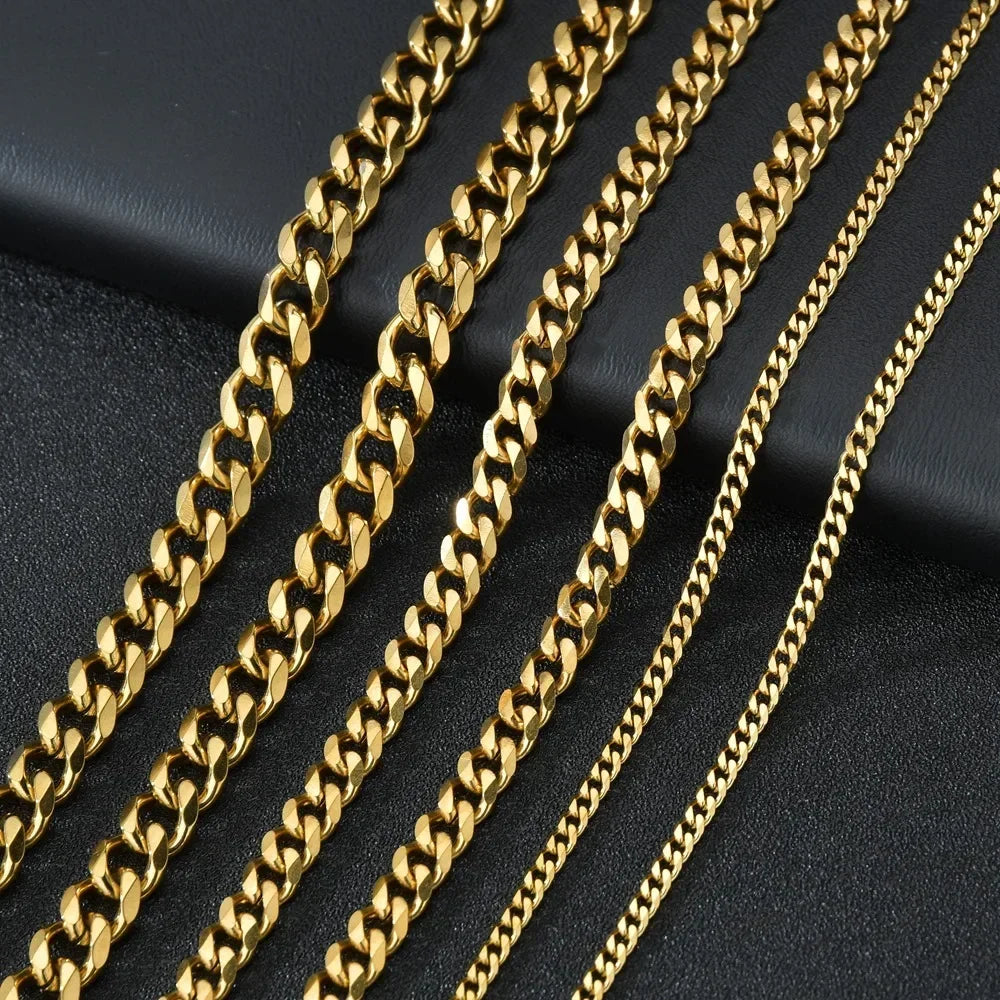3.5-7MM Stainless Steel Necklaces For Men Punk Gold Color Cuban Link Chain Women Hip Hop Fashion Jewelry Accessories 45-70CM