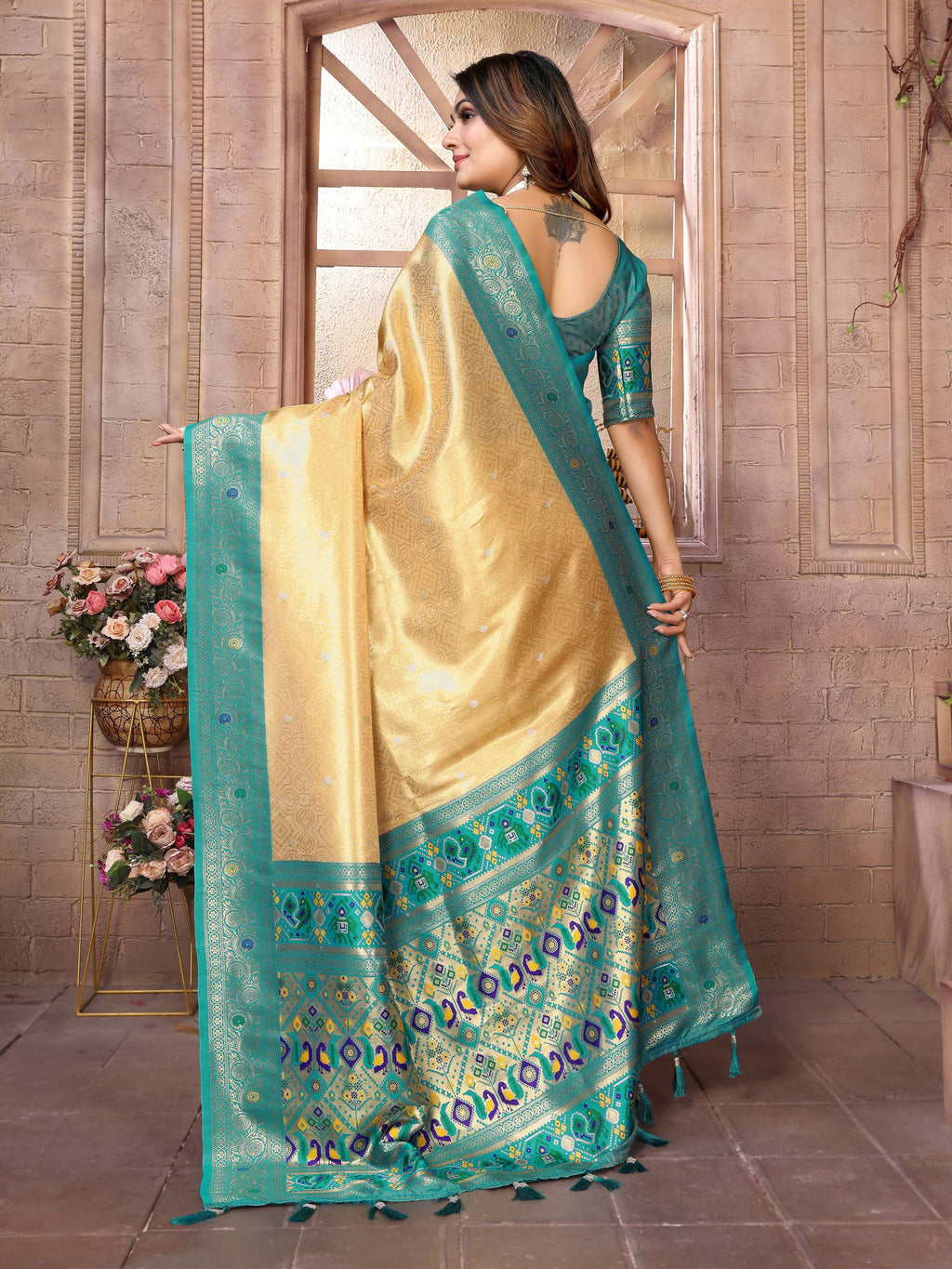 Gold Banarasi Tissue Silk Saree with Intricate Weaving
