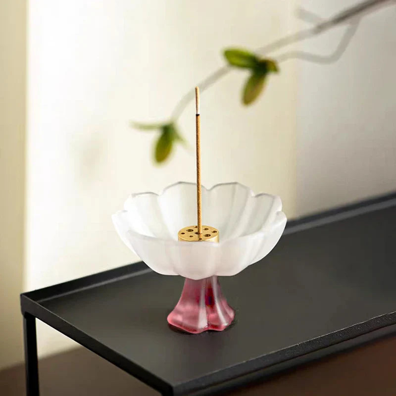 Glass Lotus Incense Burner Brass Nine-hole Incense Holder Incense Stick Holder for Yoga Meditation Spa Home Decor