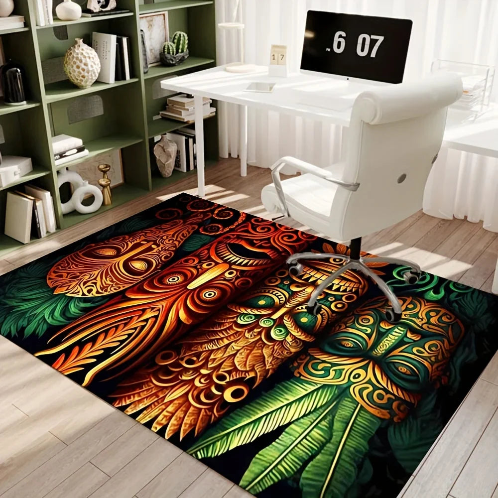 VIKAMA Tiki Mask Rug Bedroom, Living Room, Study, Entryway Decor Door Mat Soft Comfortable Floor Mat Home Decor
