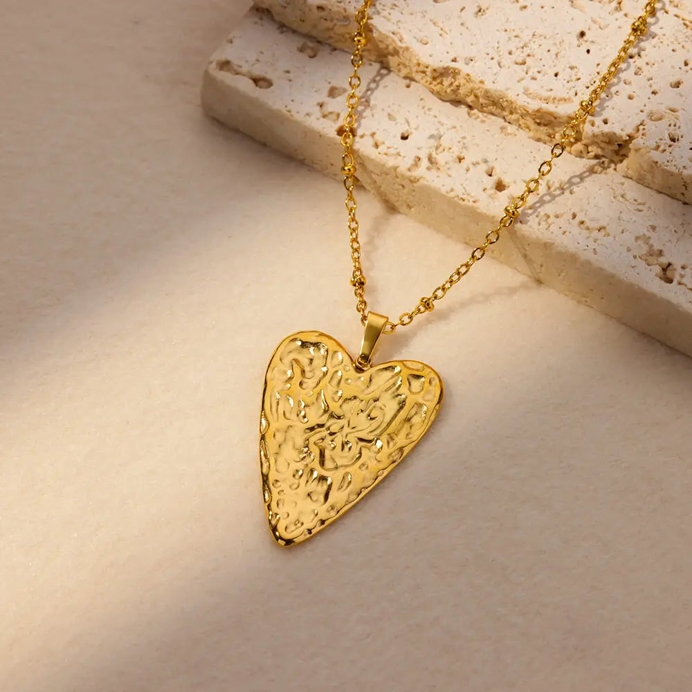 Trendy Heart Pendant Stainless Steel Pleated Necklaces For Women Trendy Gold Color Aesthetic Pendant Necklace Jewelry Accessory