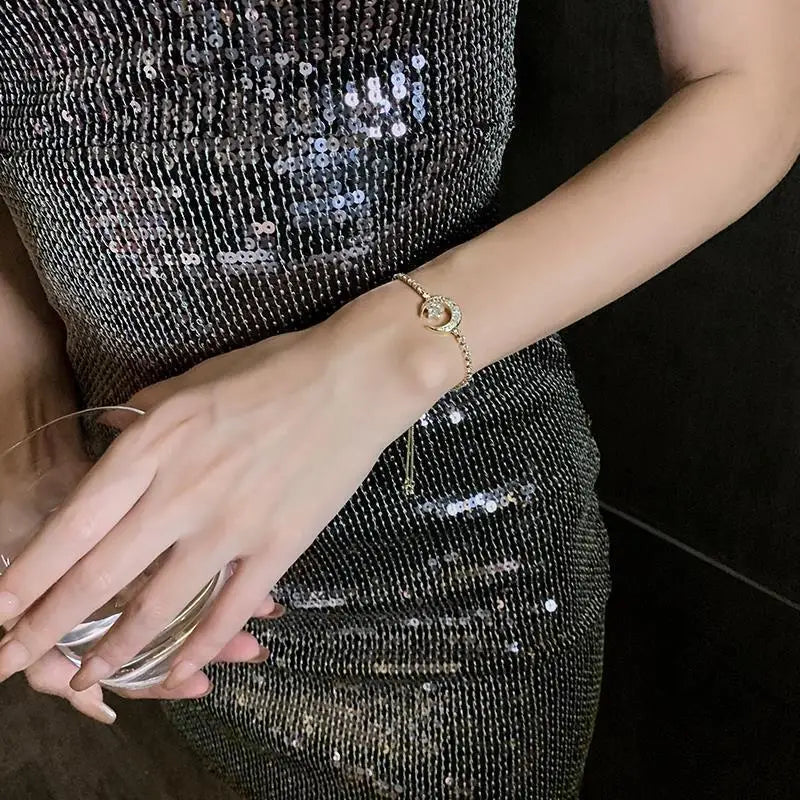 Korea New Design Fashion Jewelry Zircon Star Moon Stretch Adjustable Bracelet Girl Gift Women Custom Jewelry
