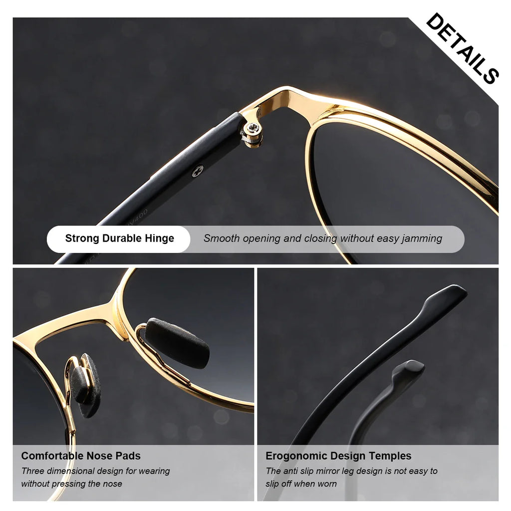 Retro Circular Polarized Sunglasses – Elegant Black Metal Frame