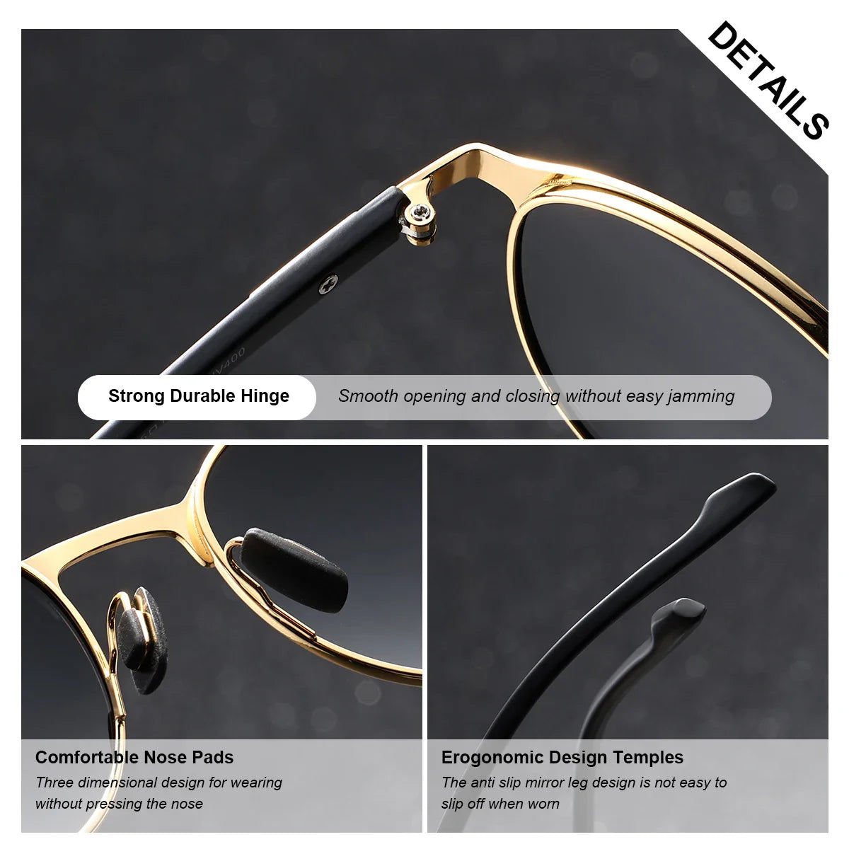 Retro Circular Polarized Sunglasses – Elegant Black Metal Frame