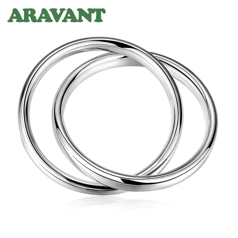 Aravant 925 Silver Double Circle Bangles For Women Men Fashion Jewelry