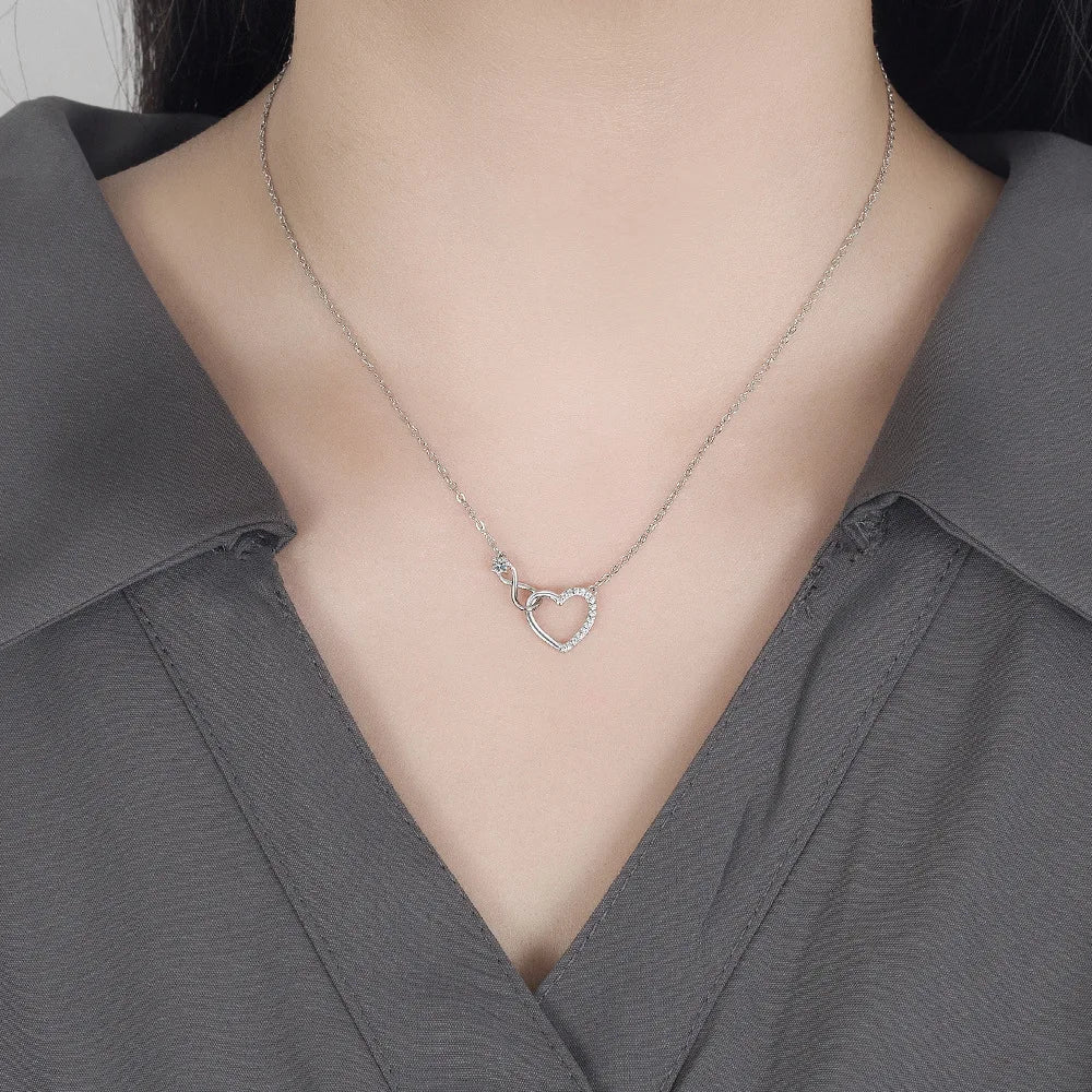 925 Sterling Silver Zircon Heart Interlocking Retro Necklaces For Women Neck Chain Luxury Quality Jewelry Accessories