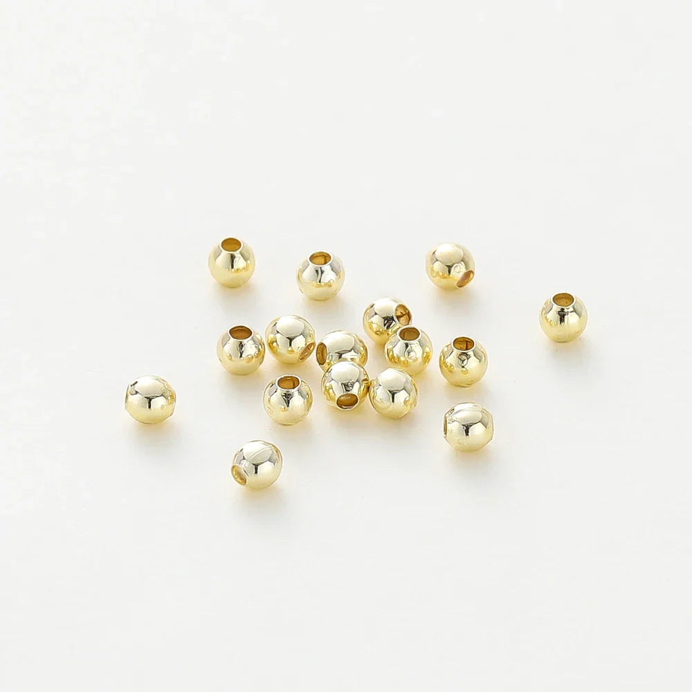 30-100Pcs 14K/18K Gold Color Plated Brass 2/2.5/3/4/5/6mm Spacer Beads for Jewelry Making Beads Accessories Findings Wholesale