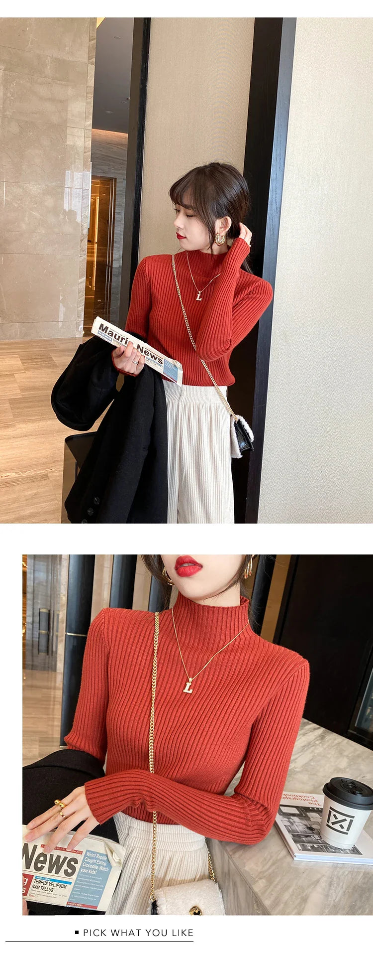 Women Mock Neck Ribbed Knit Pullover Long Sleeve Slim Fit Sweater - Image 23