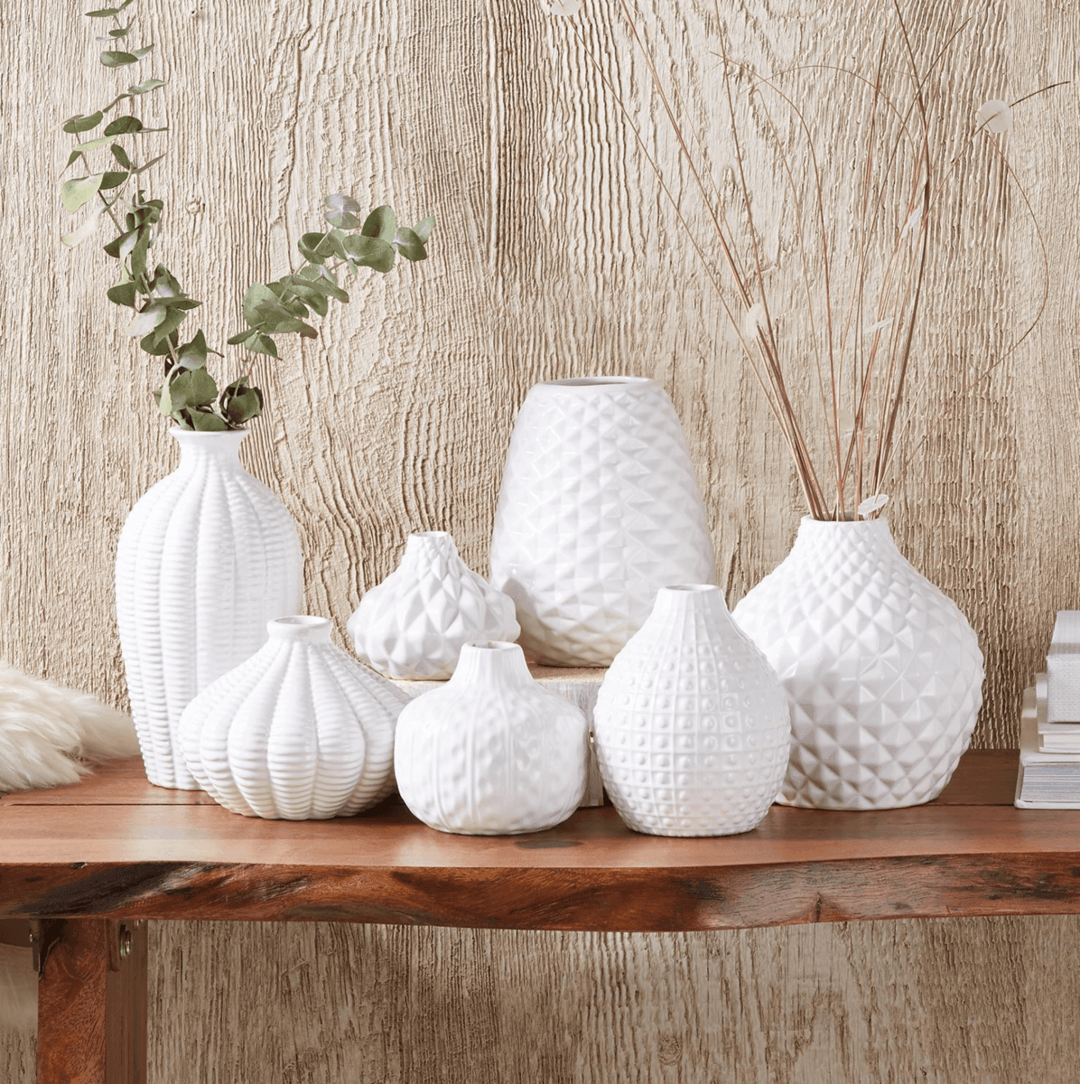Whitney White Ceramic Textured Vases Artisan Collection - Image 4