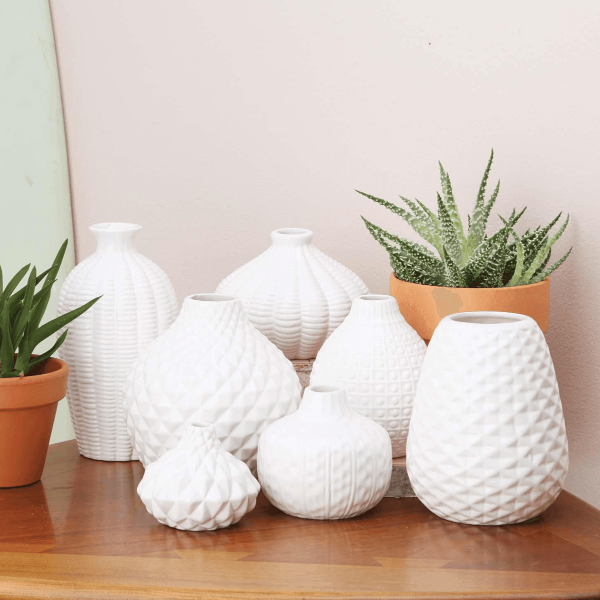 Whitney White Ceramic Textured Vases Artisan Collection - Image 3