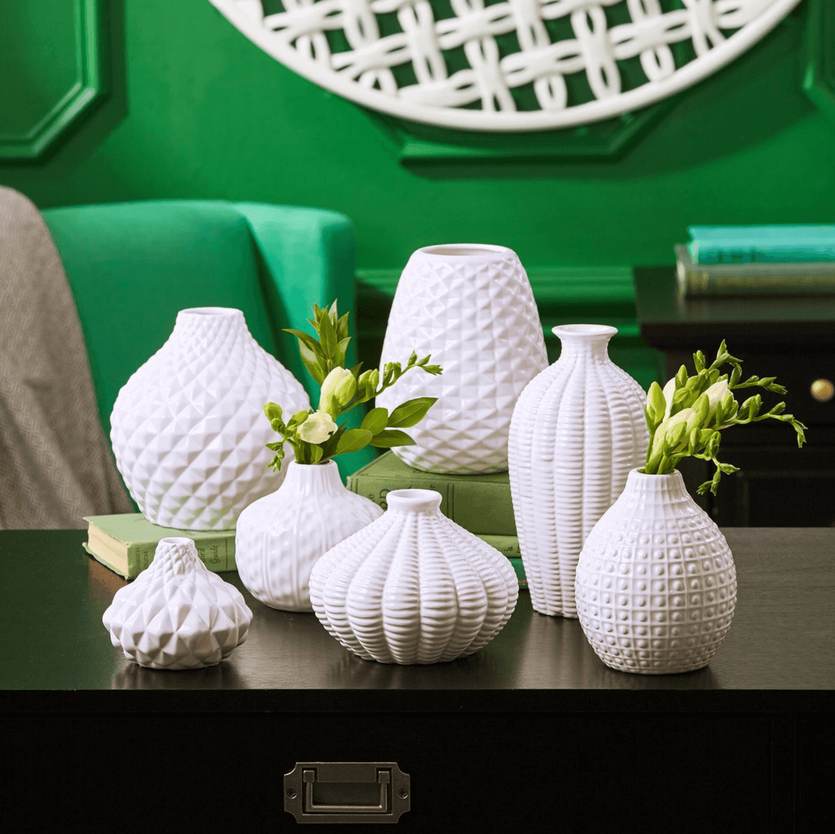 Whitney White Ceramic Textured Vases Artisan Collection - Image 11