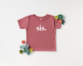 Unisex toddler tee in charcoal-heather with Sis. graphic design.