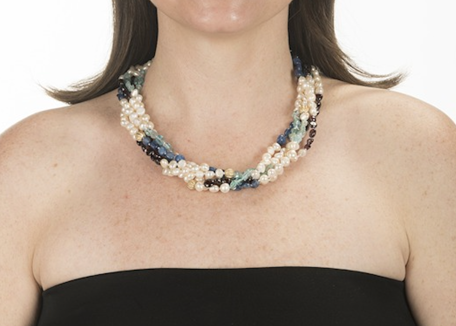 5 Strand Freshwater Pearl Necklace with Garnet and Kyanite - Image 2