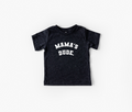 Mama's Dude collegiate style graphic tee in charcoal and cream colors.