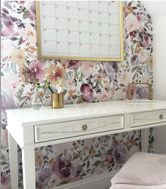 Rue Floral Removable Wallpaper in Lavender, Blush, and Mustard
