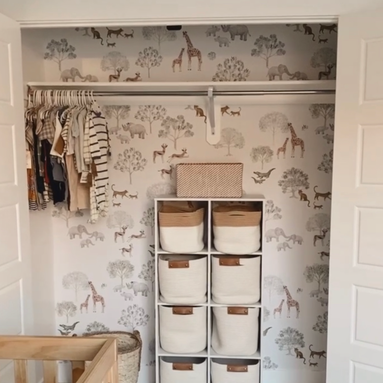 Patterson bohemian wallpaper in sage-green, brown, and white