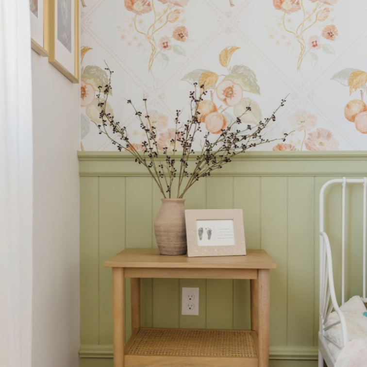 Ingrid Floral Removable Wallpaper in White, Peach and Sage-Green