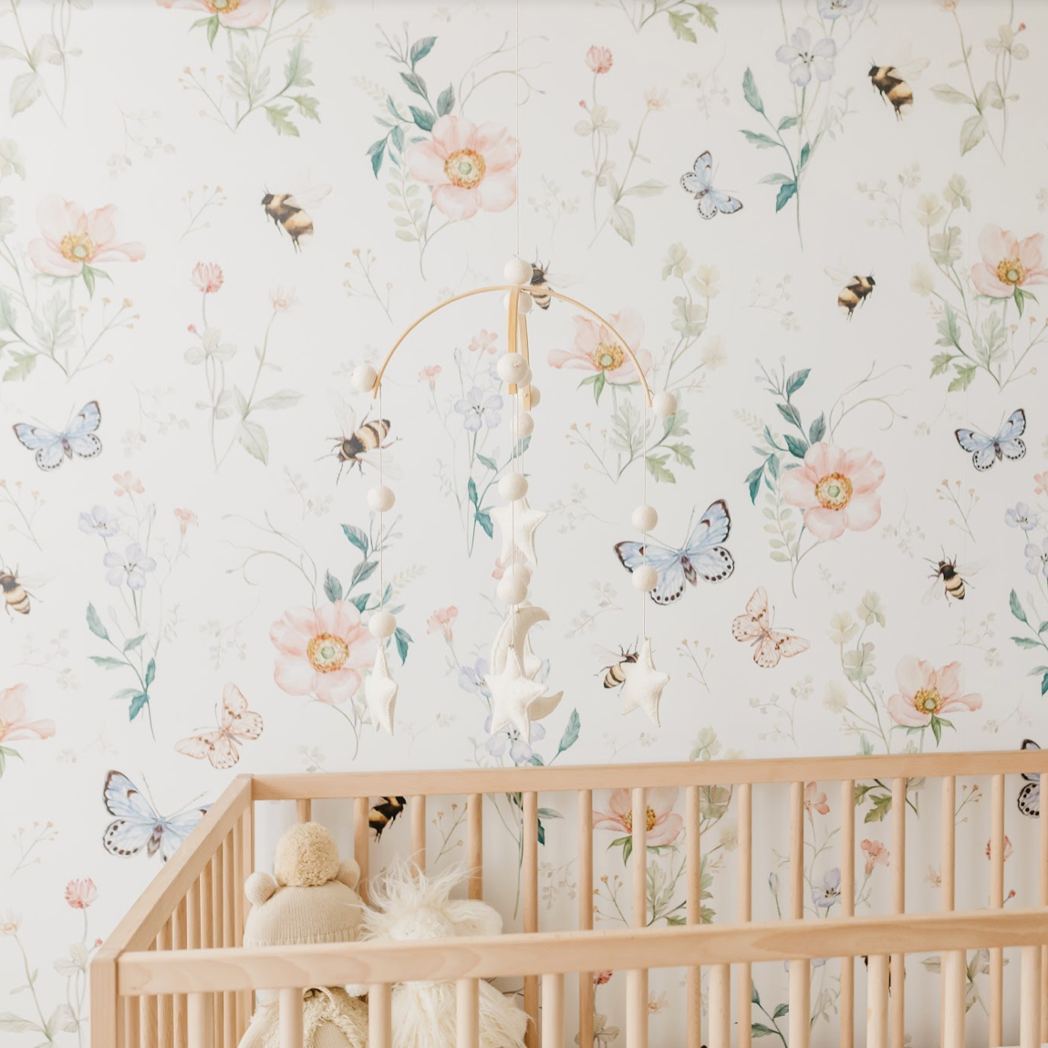Cosette Floral Removable Wallpaper in Pink, Green, and Blue