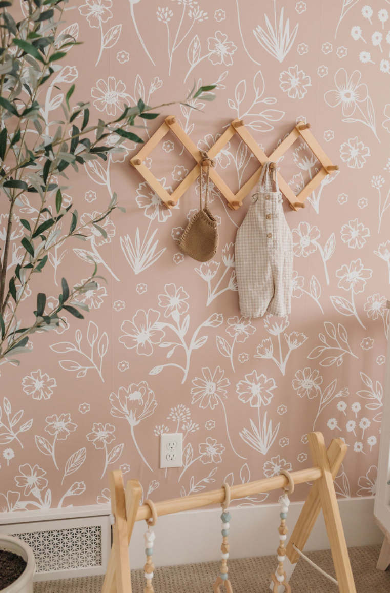 Sophia Floral Removable Wallpaper in Dusty-Rose and White