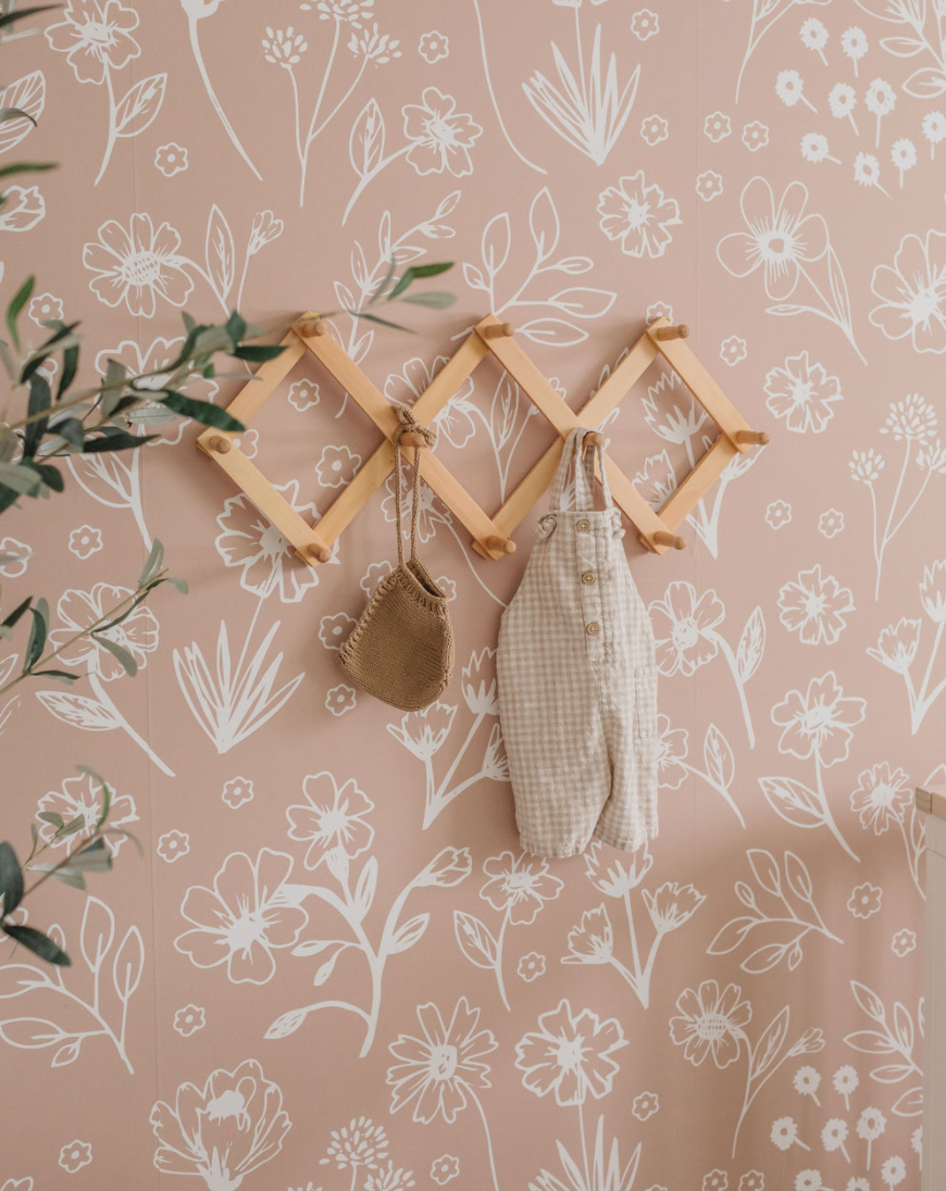 Sophia Floral Removable Wallpaper in Dusty-Rose and White