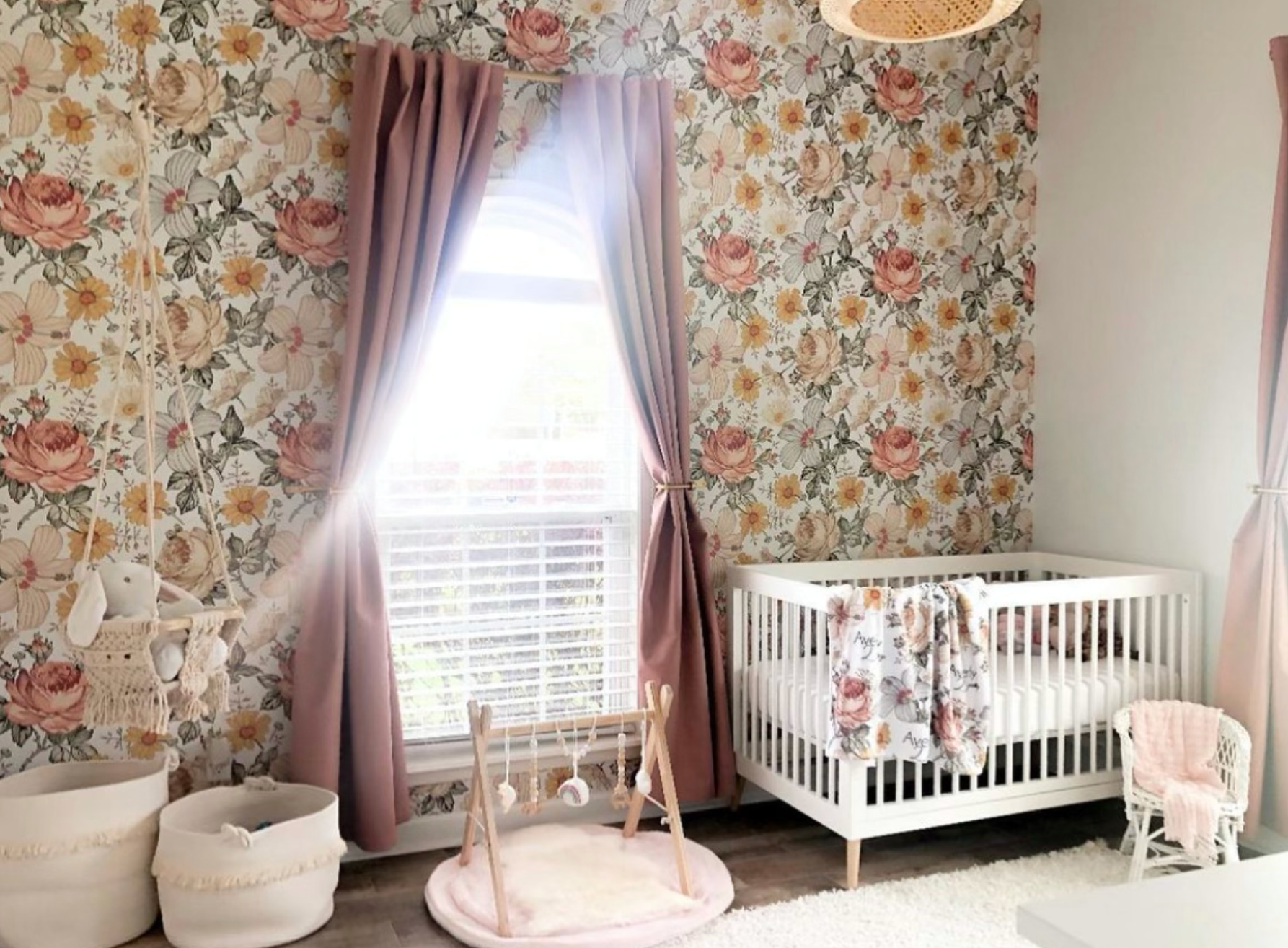 Mila Floral Bohemian Wallpaper in Cream, Orange, and Sage-Green