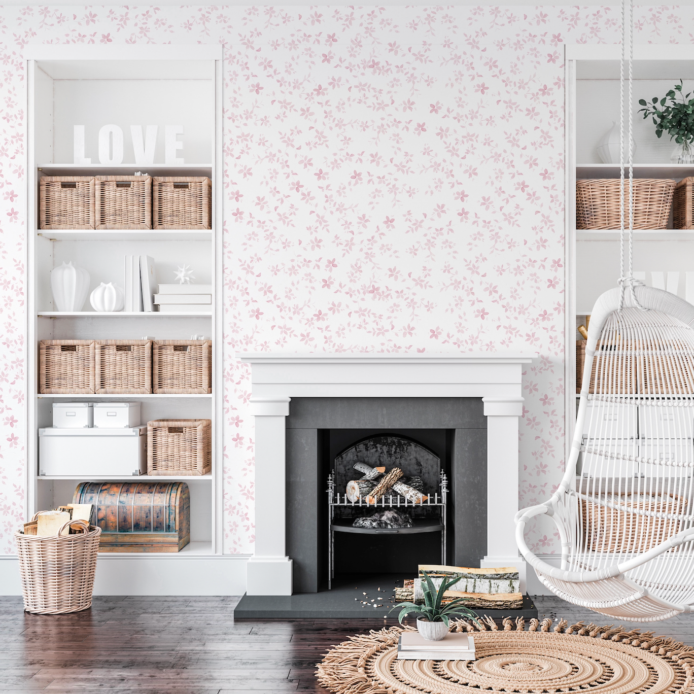 Ida Floral Removable Wallpaper in Blue, White and Pink