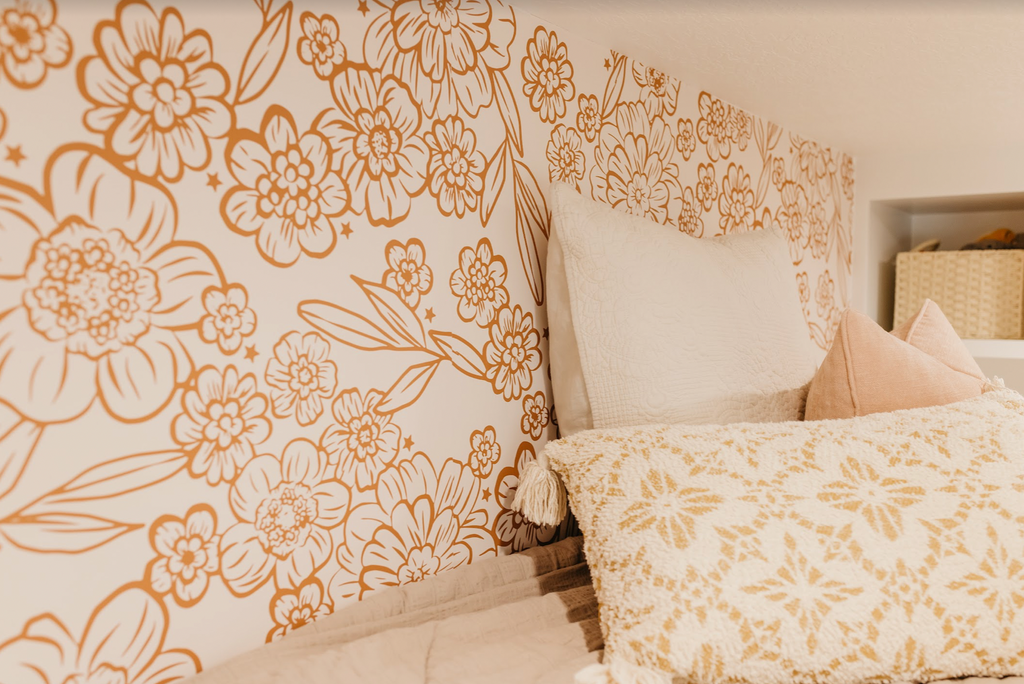 June Floral Wallpaper in Cream and Terracotta Bohemian Style