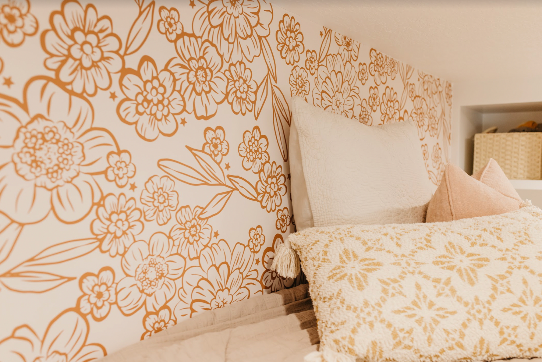June Floral Wallpaper in Cream and Terracotta Bohemian Style