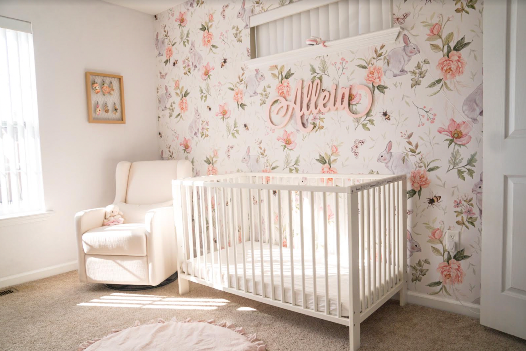 Posey Floral Removable Wallpaper in Cream, Blush-Pink & Sage-Green
