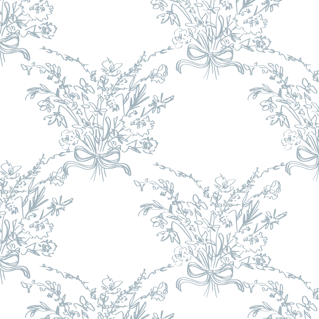 Georgia Floral Removable Wallpaper in White and Blue-Grey