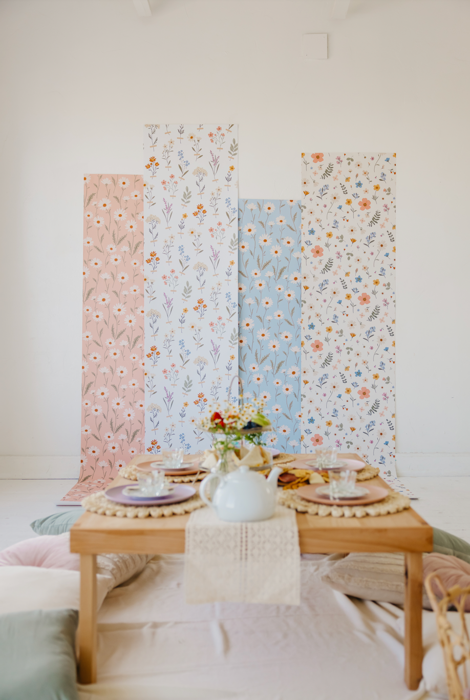 Jane Floral Removable Wallpaper in Sage, Peach and Mustard