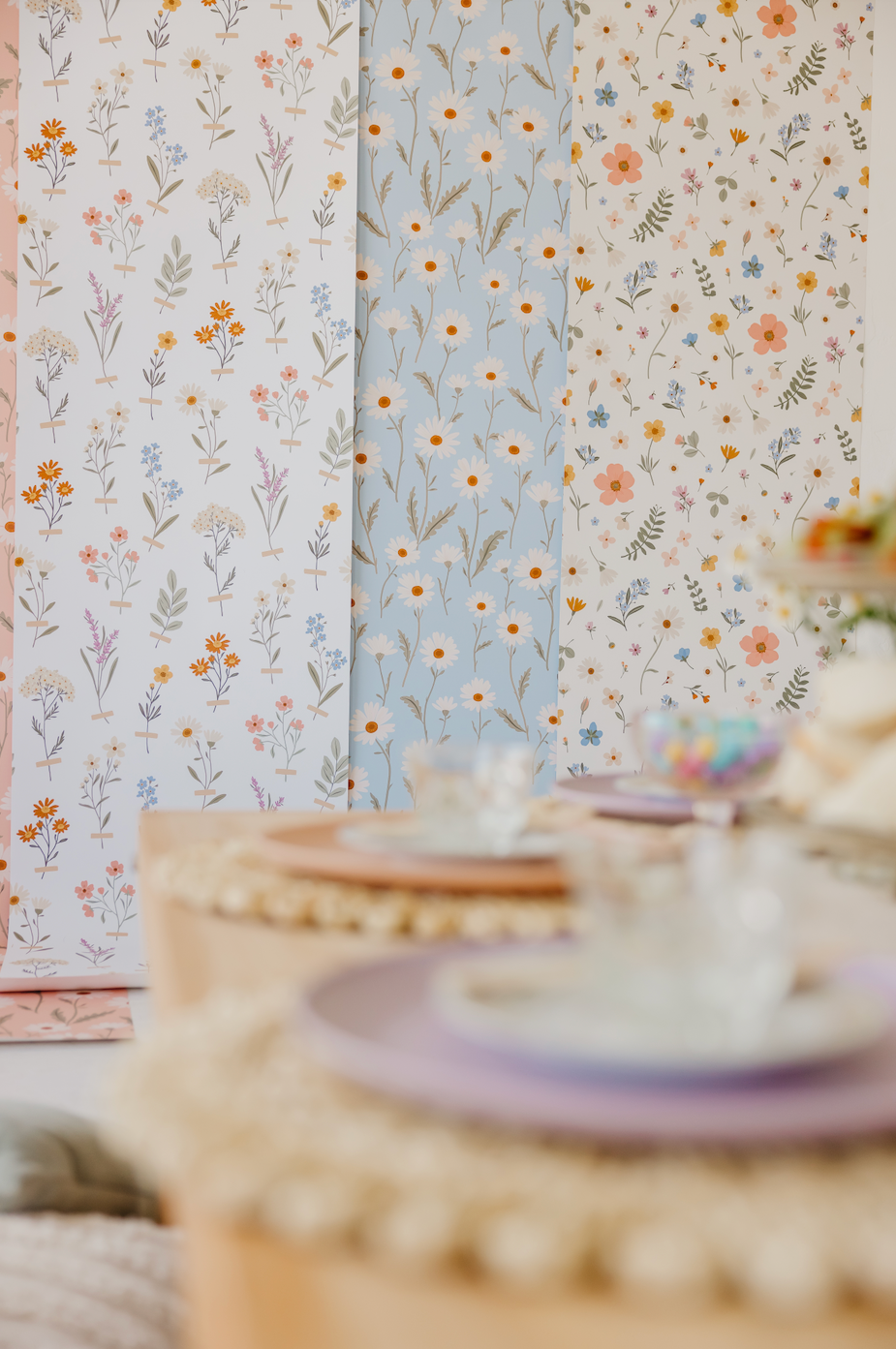 Laurence Floral Removable Wallpaper in Sage-Green and Terracotta