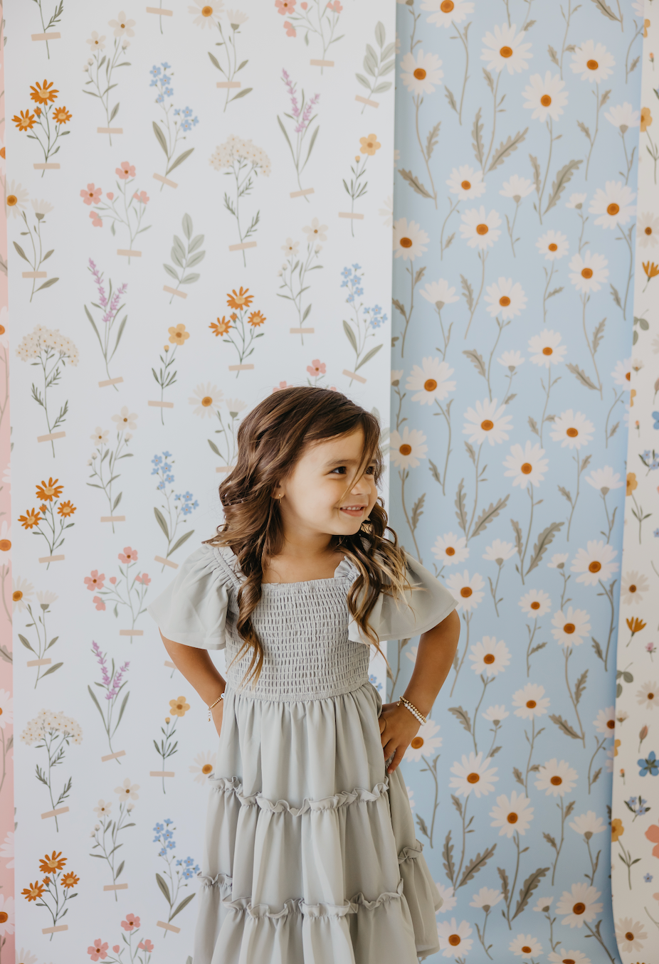 Laurence Floral Removable Wallpaper in Sage-Green and Terracotta