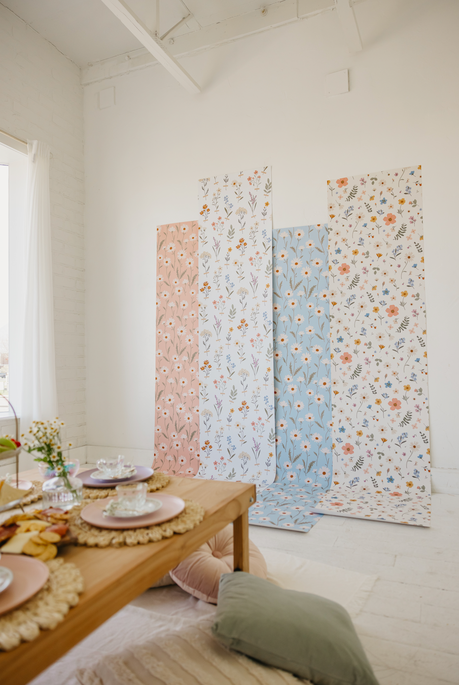 Jane Floral Removable Wallpaper in Sage, Peach and Mustard
