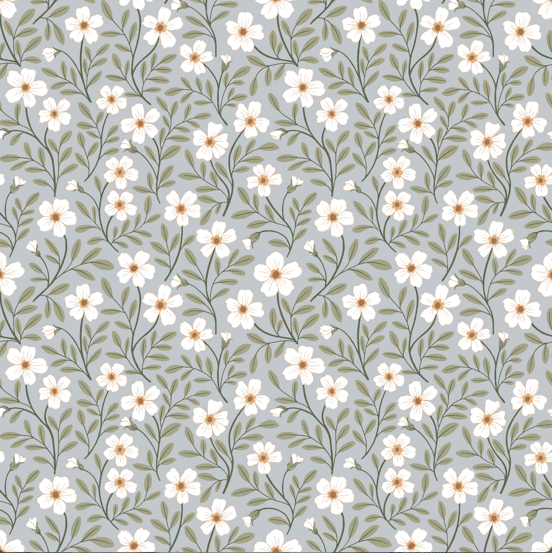 Penny Floral Removable Wallpaper in Grey, White, Sage-Green, Brown