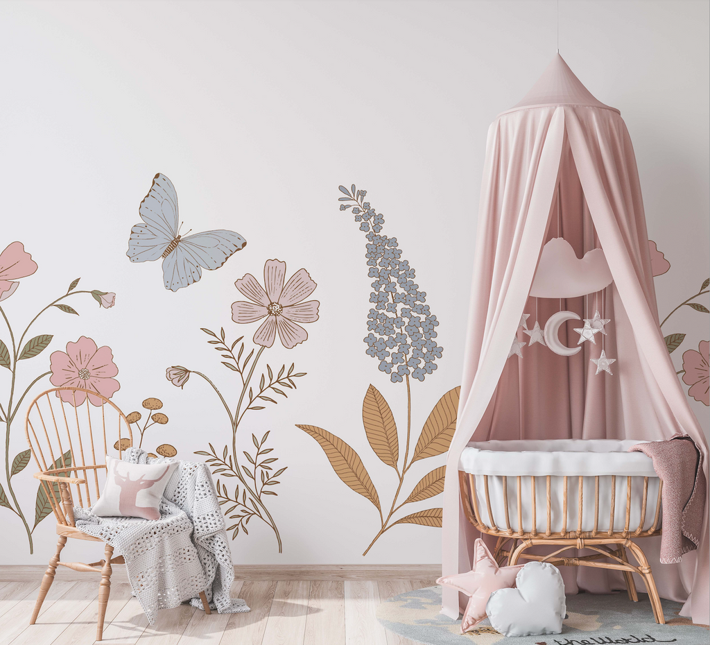 Geneva Floral Removable Wallpaper in Dusty Rose and Sage Green