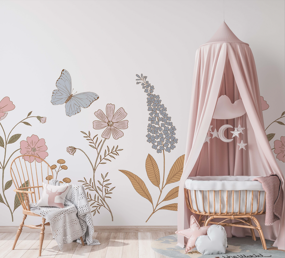 Geneva Floral Removable Wallpaper in Dusty Rose and Sage Green