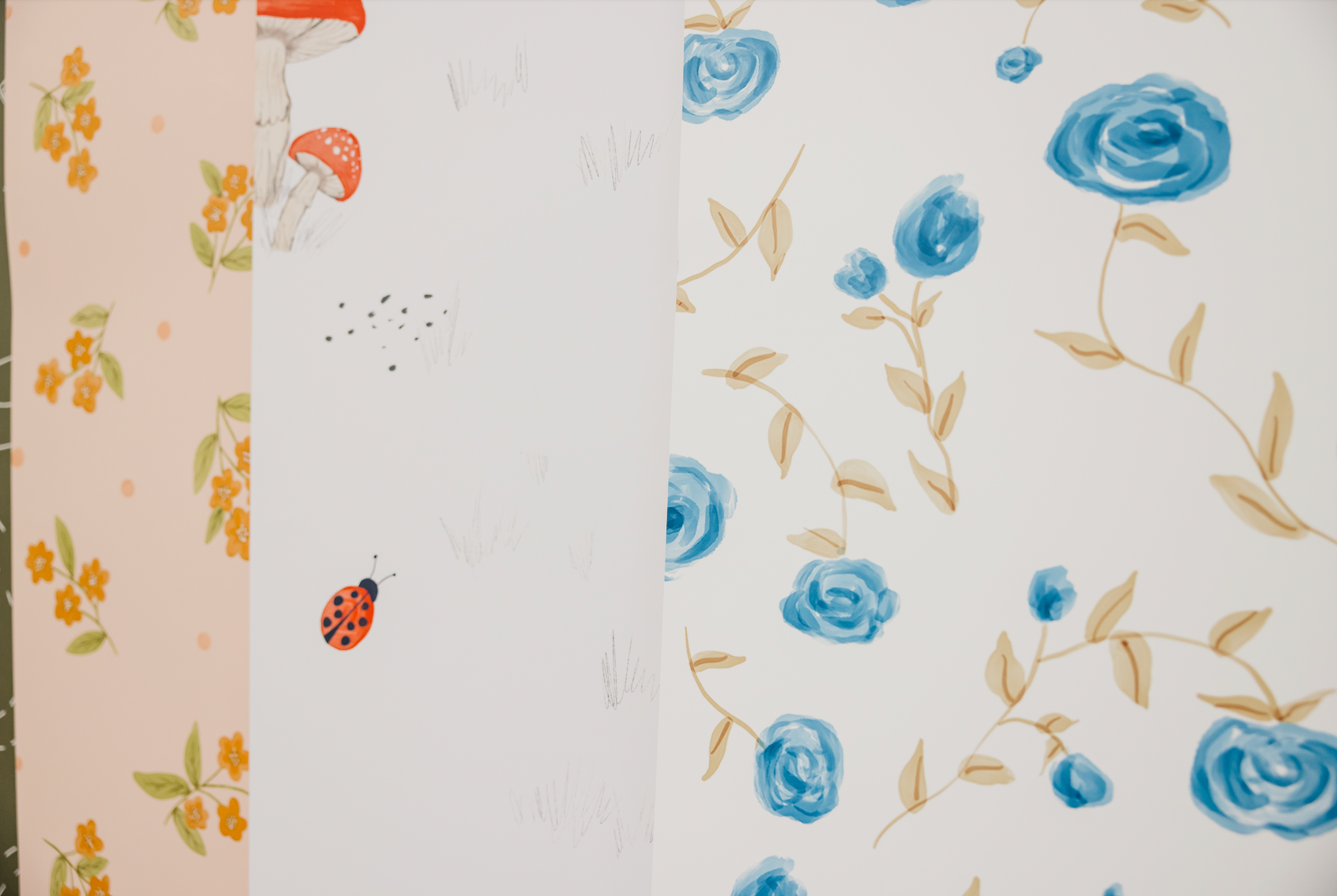 Davie Floral Removable Wallpaper in Cream and Blue Cottagecore