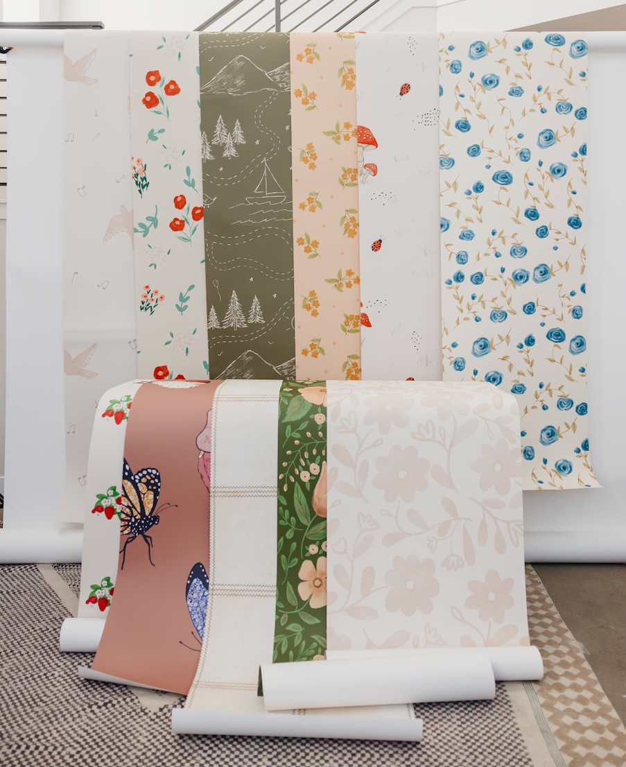 Davie Floral Removable Wallpaper in Cream and Blue Cottagecore