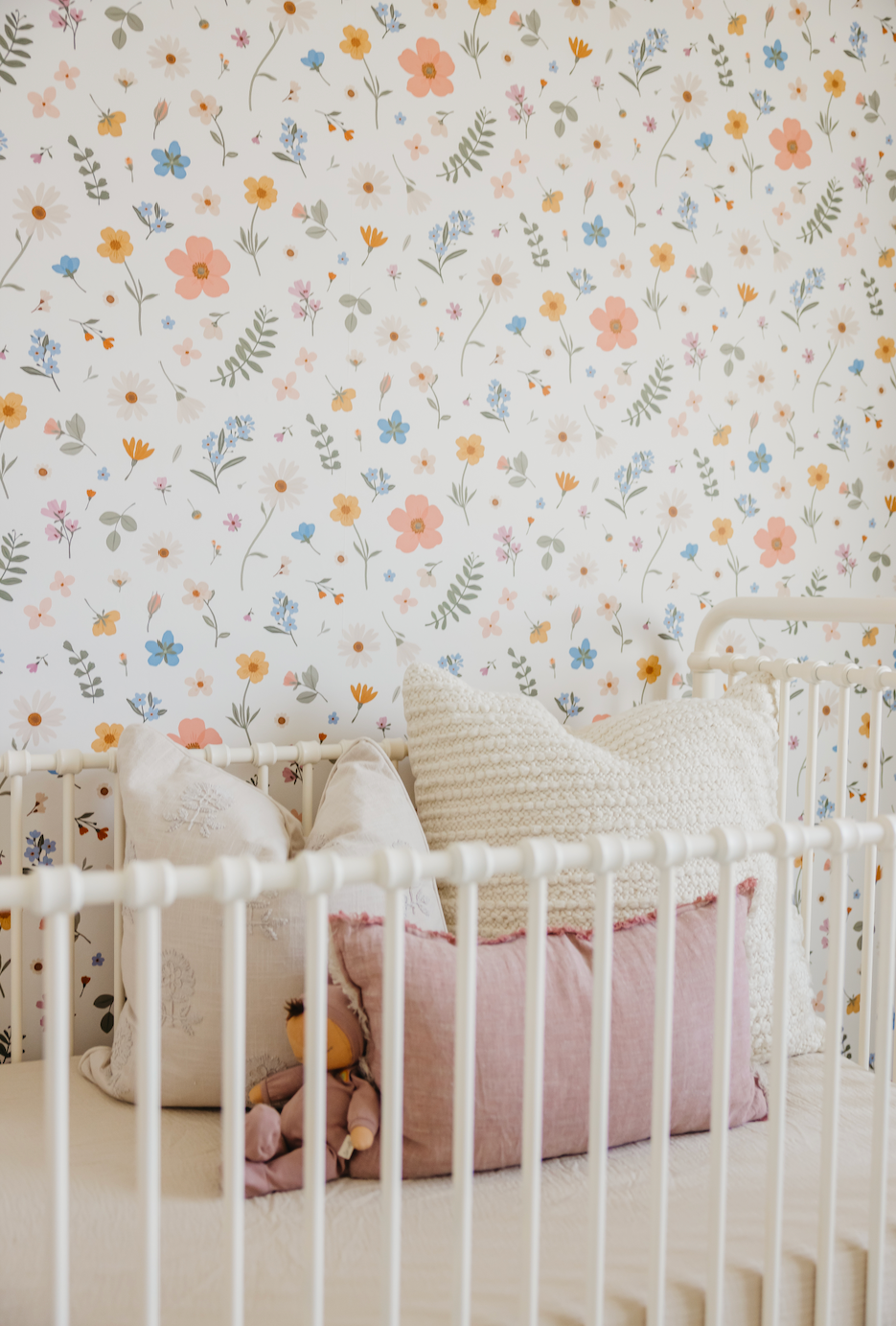 Jane Floral Removable Wallpaper in Sage, Peach and Mustard