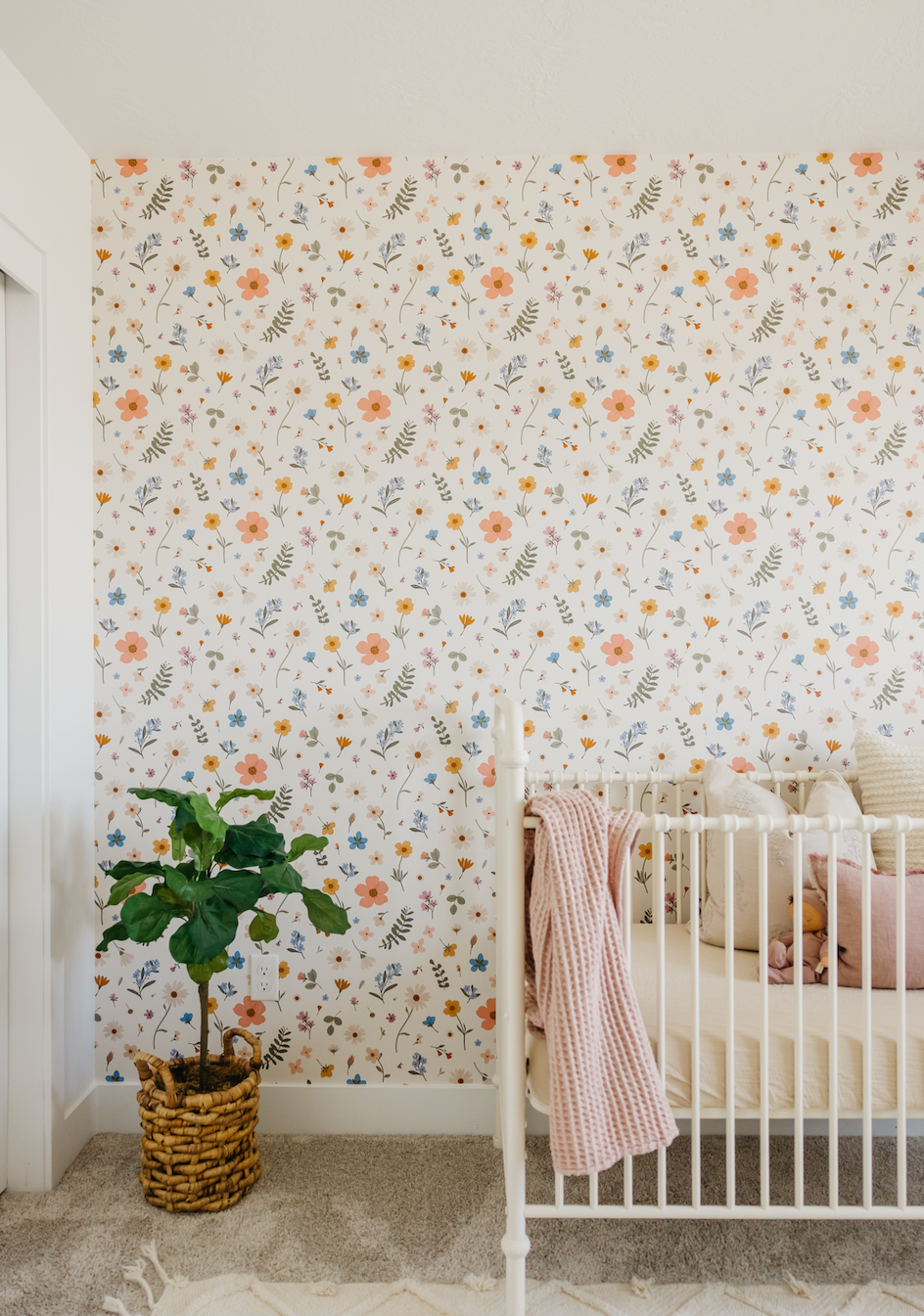 Jane Floral Removable Wallpaper in Sage, Peach and Mustard
