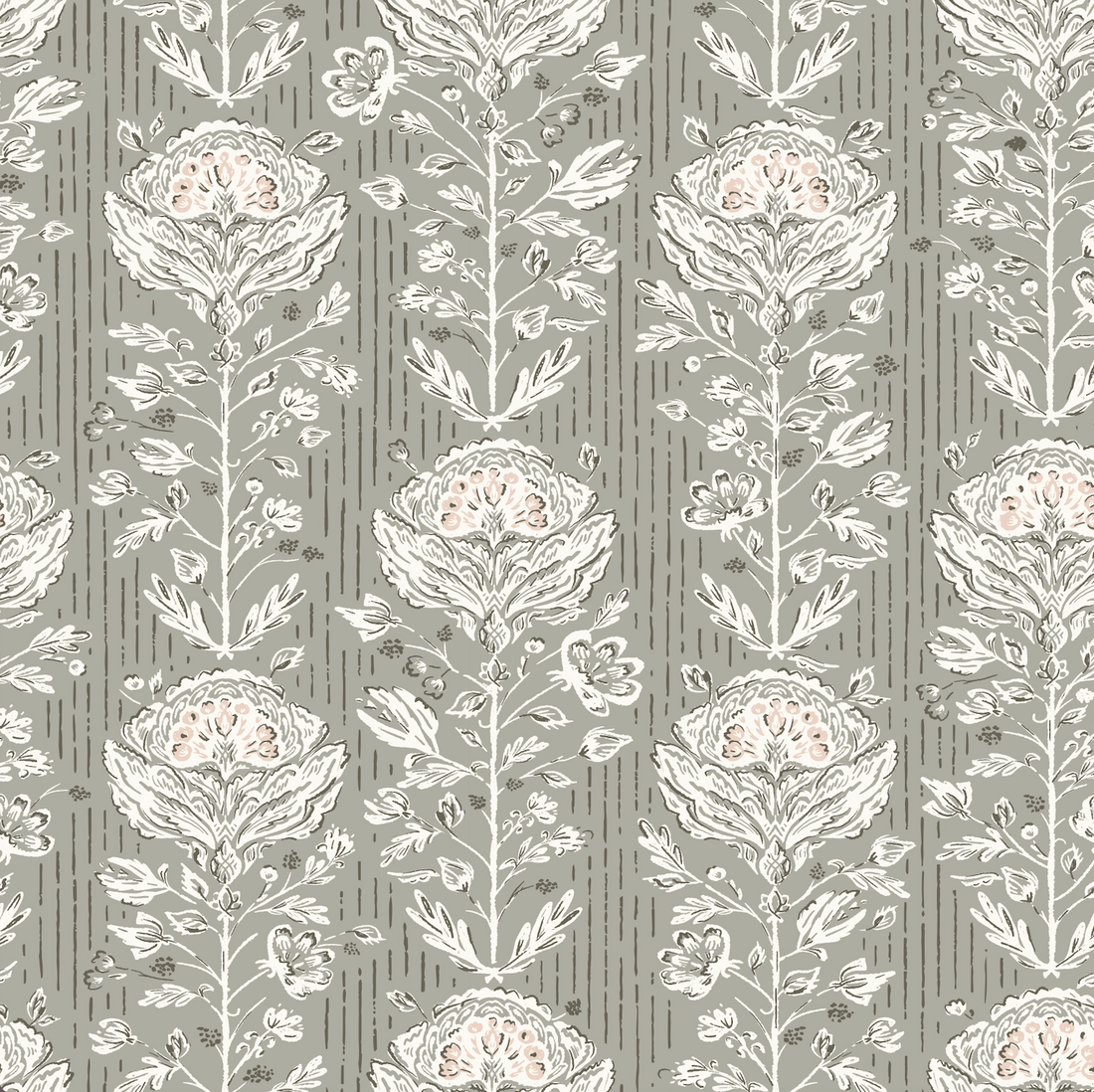 Maren Botanical Floral Removable Wallpaper in Grey, White, Sage-Green