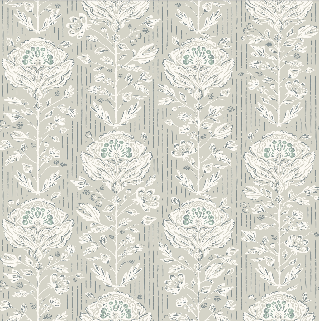 Maren Botanical Floral Removable Wallpaper in Grey, White, Sage-Green