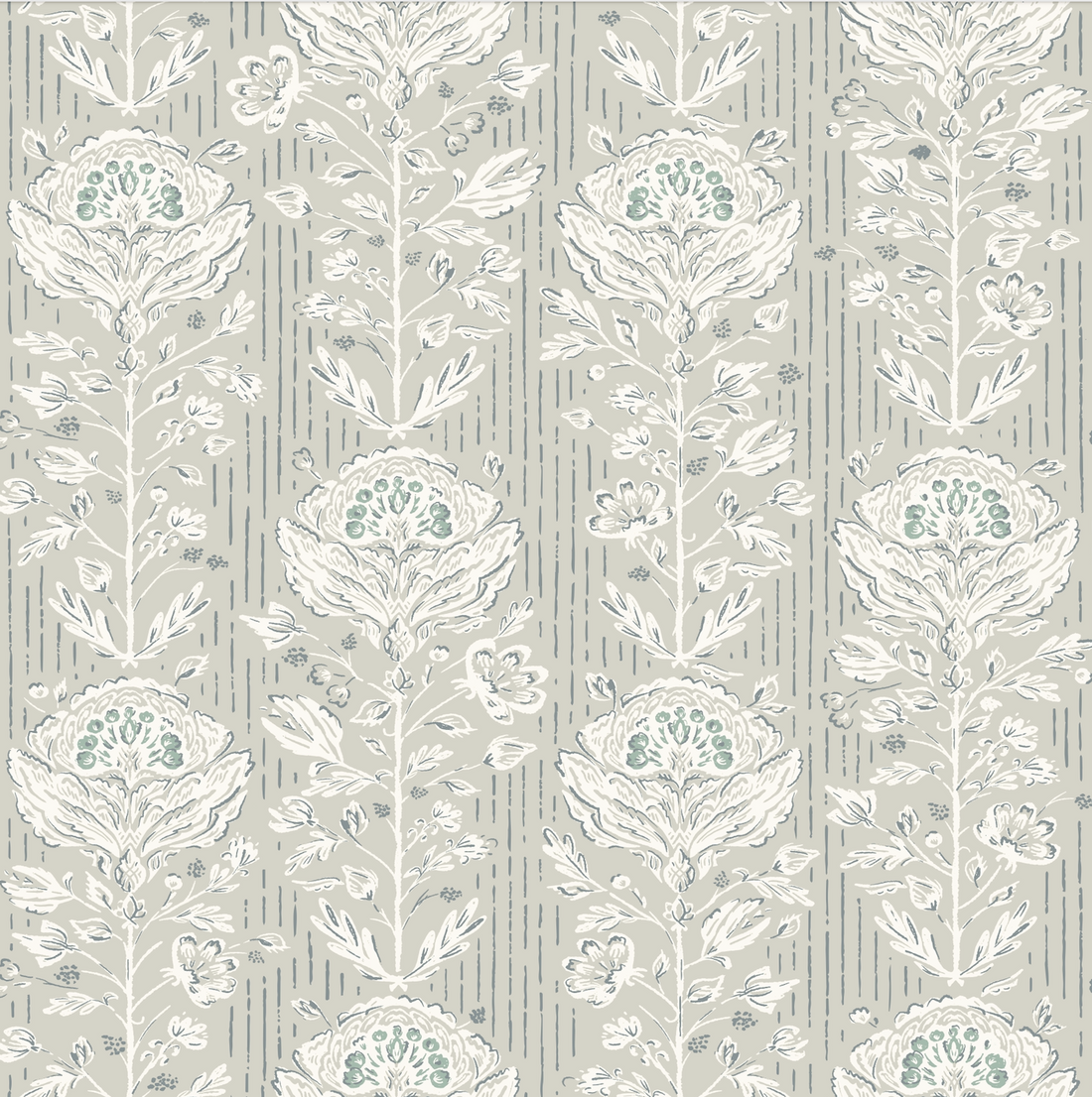 Maren Botanical Floral Removable Wallpaper in Grey, White, Sage-Green