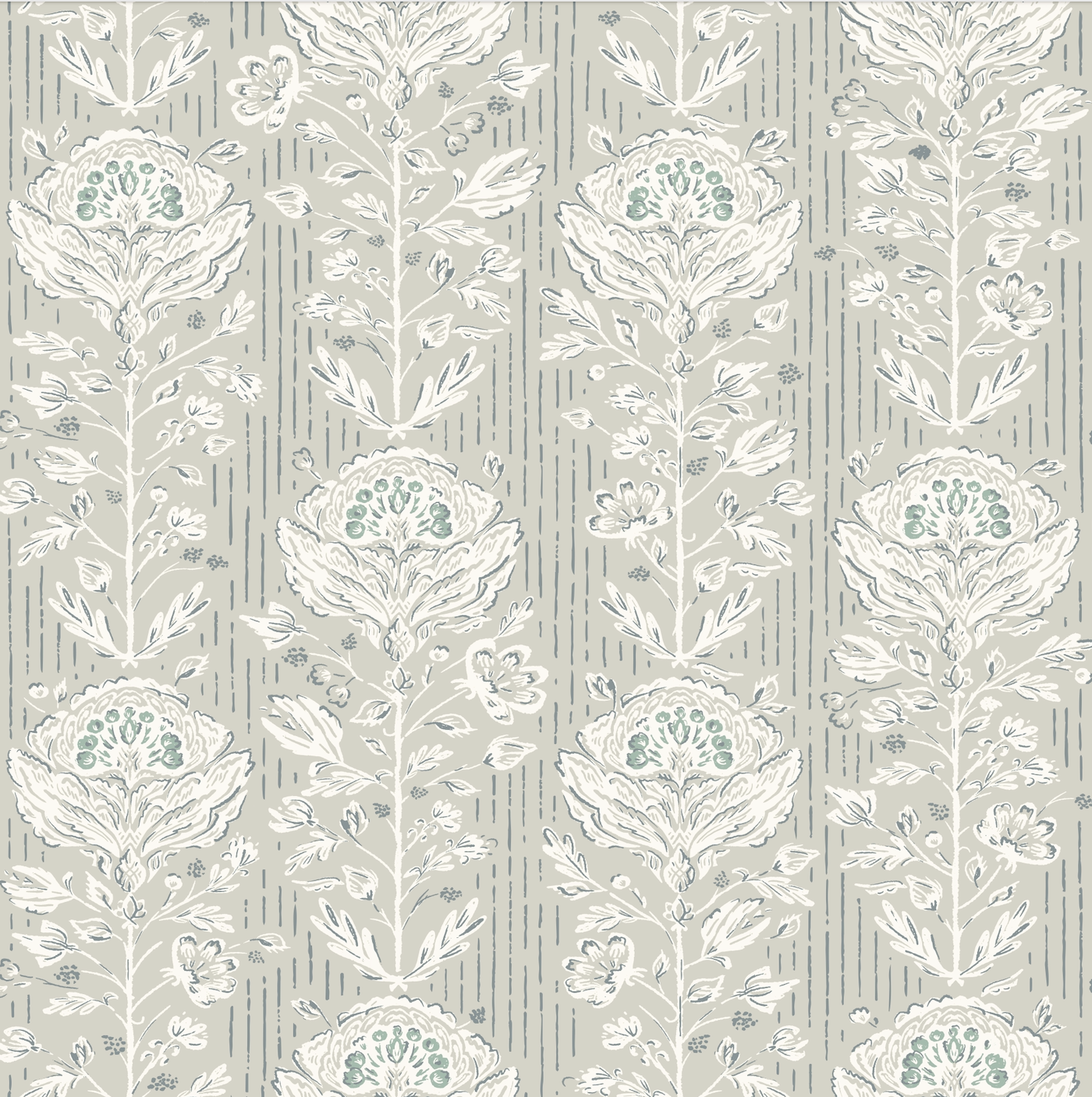 Maren Botanical Floral Removable Wallpaper in Grey, White, Sage-Green