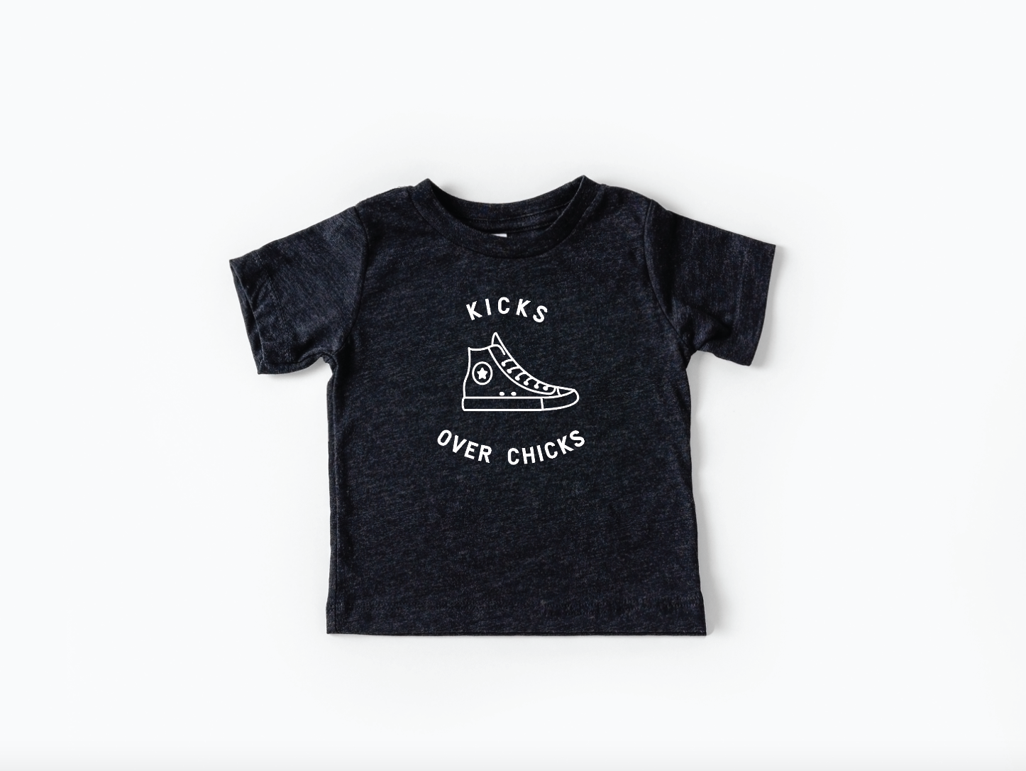 Unisex crew neck t-shirt with Kicks Over Chicks graphic in multiple color options