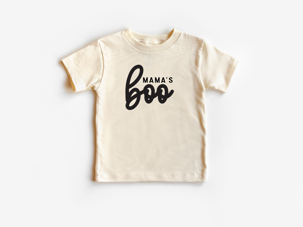 Kids Mama's Boo Tee in White and Black Cotton Crew Neck
