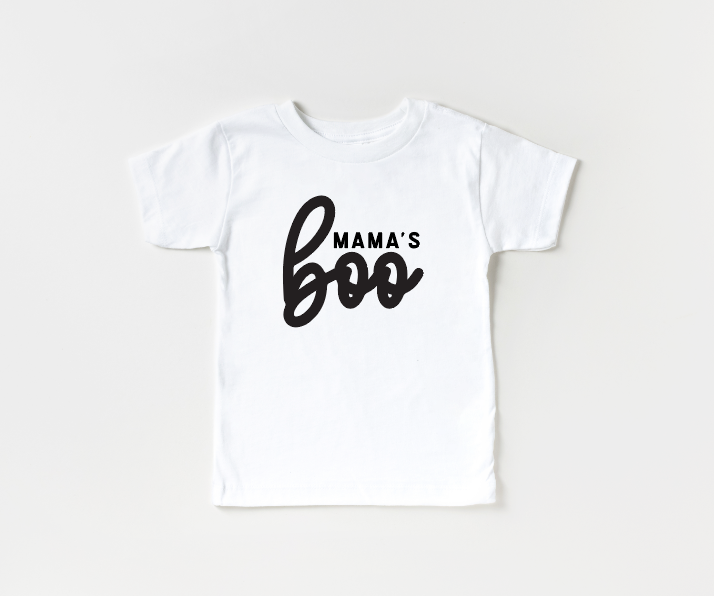 Kids Mama's Boo Tee in White and Black Cotton Crew Neck